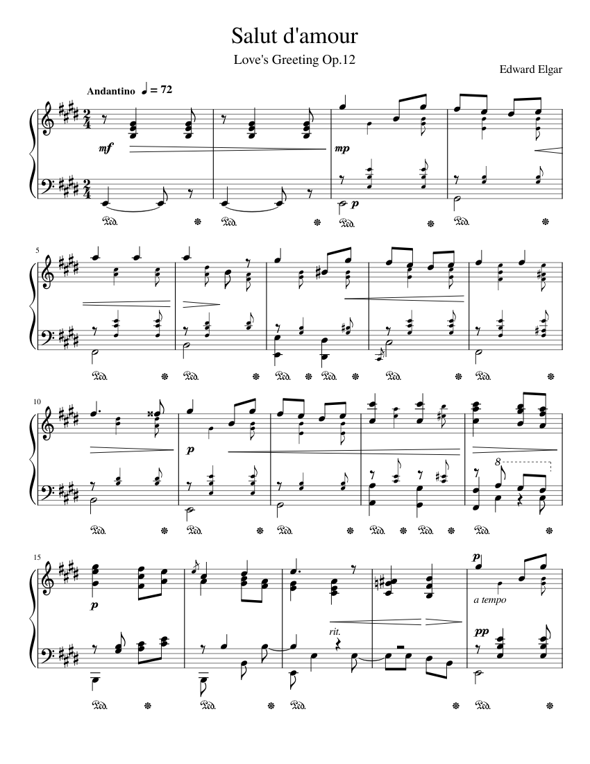 Salut d'amour Edward Elgar "Love's Greeting" Sheet music for Piano
