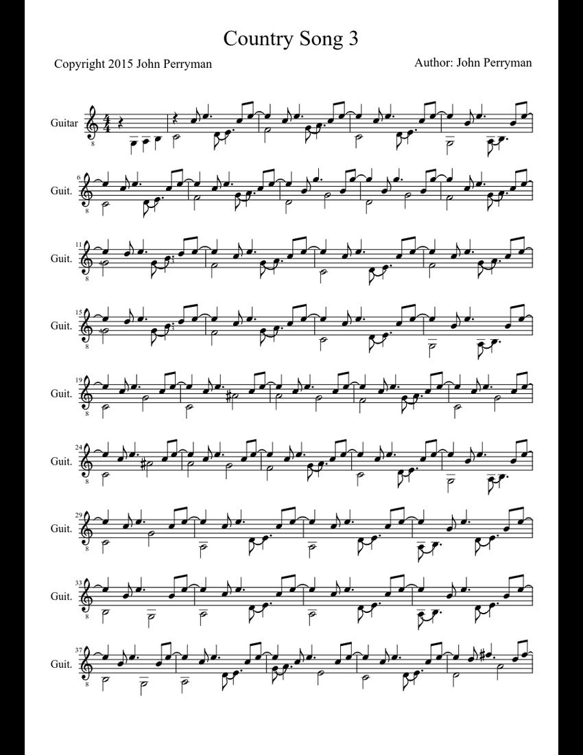 Free Printable Country Sheet Music For Guitar Printable Templates