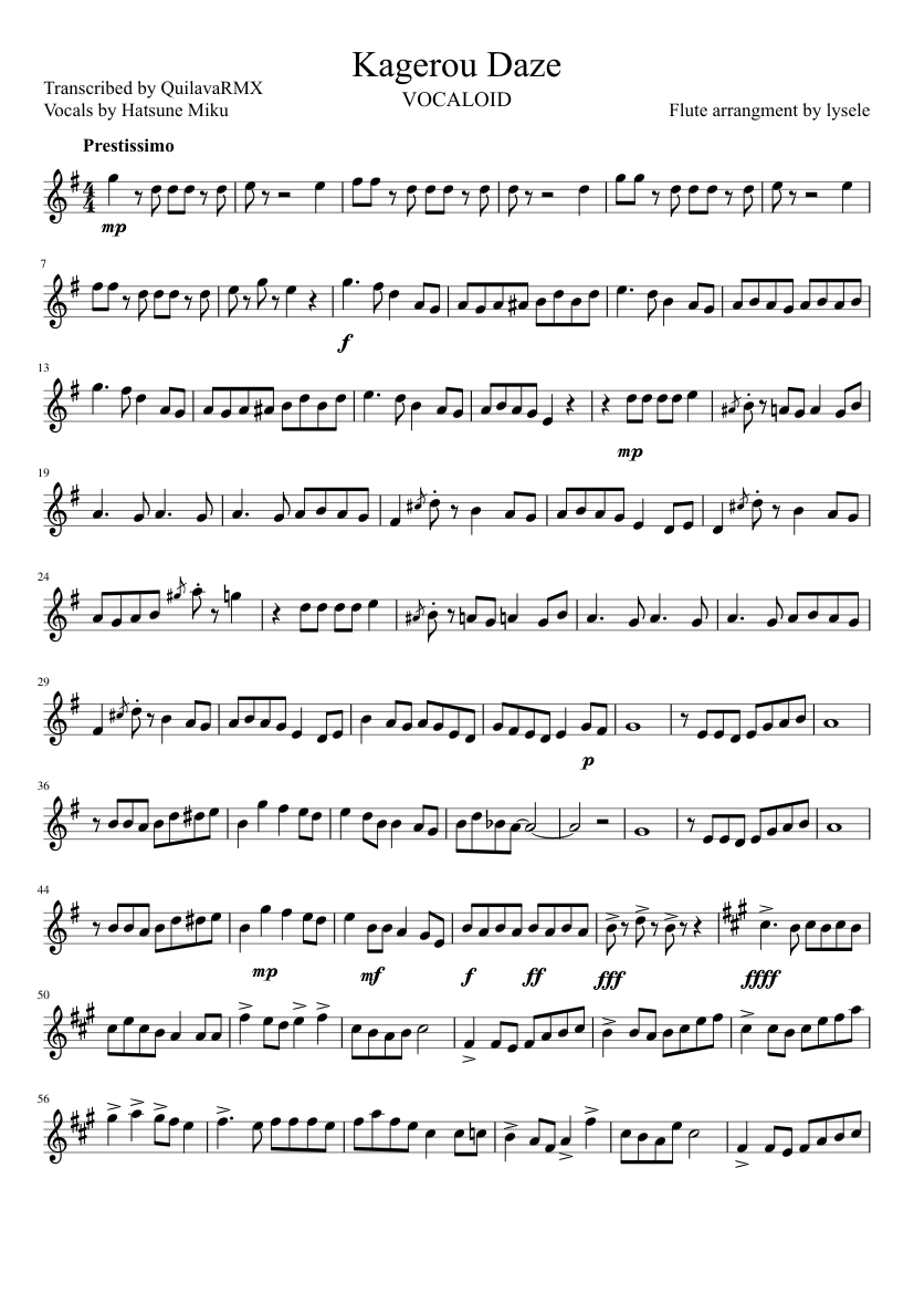 Kagerou Daze乐谱，由长笛演奏家lysele编曲 - 1 of 3 pages
