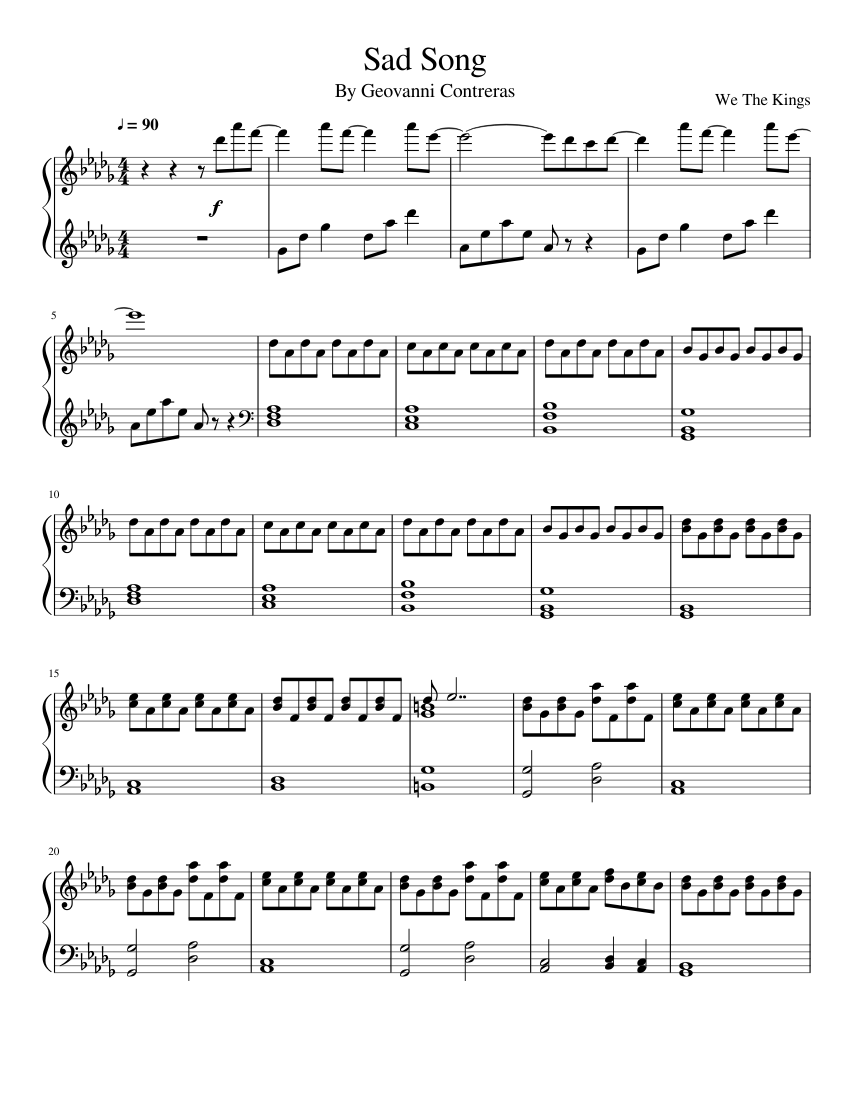Sad Song We The Kings Sheet Music For Piano Download Free In