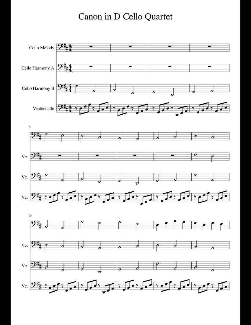 Canon In D Cello Quartet Sheet Music For Cello Download Free In Pdf Or Midi 