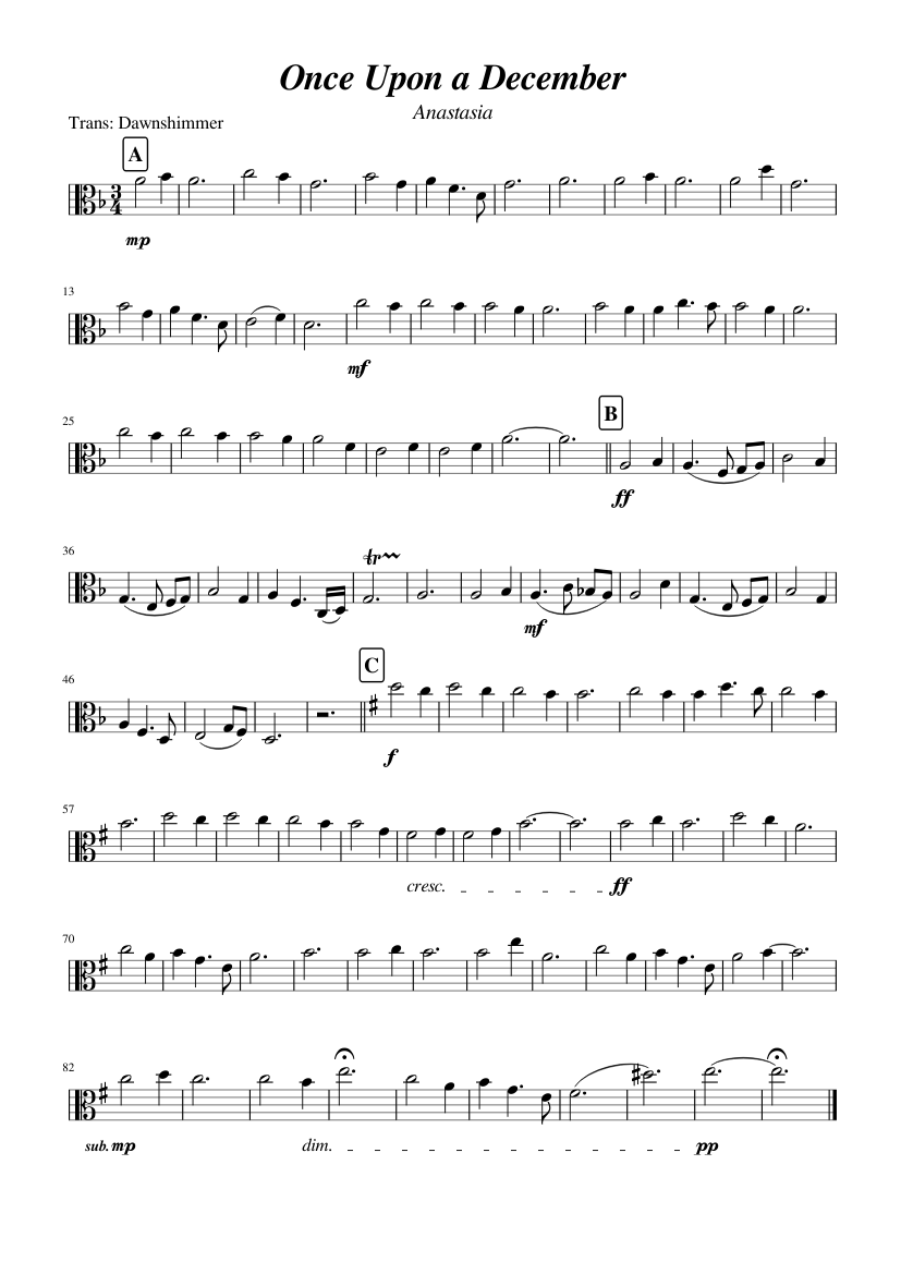 Music Sheet Anastasia Free Sheet Music