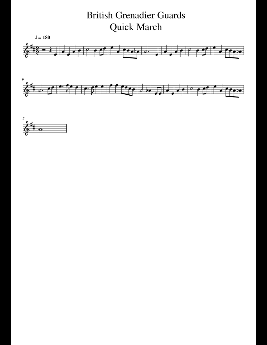British Grenadiers Quick March Violin Solo sheet music for Violin