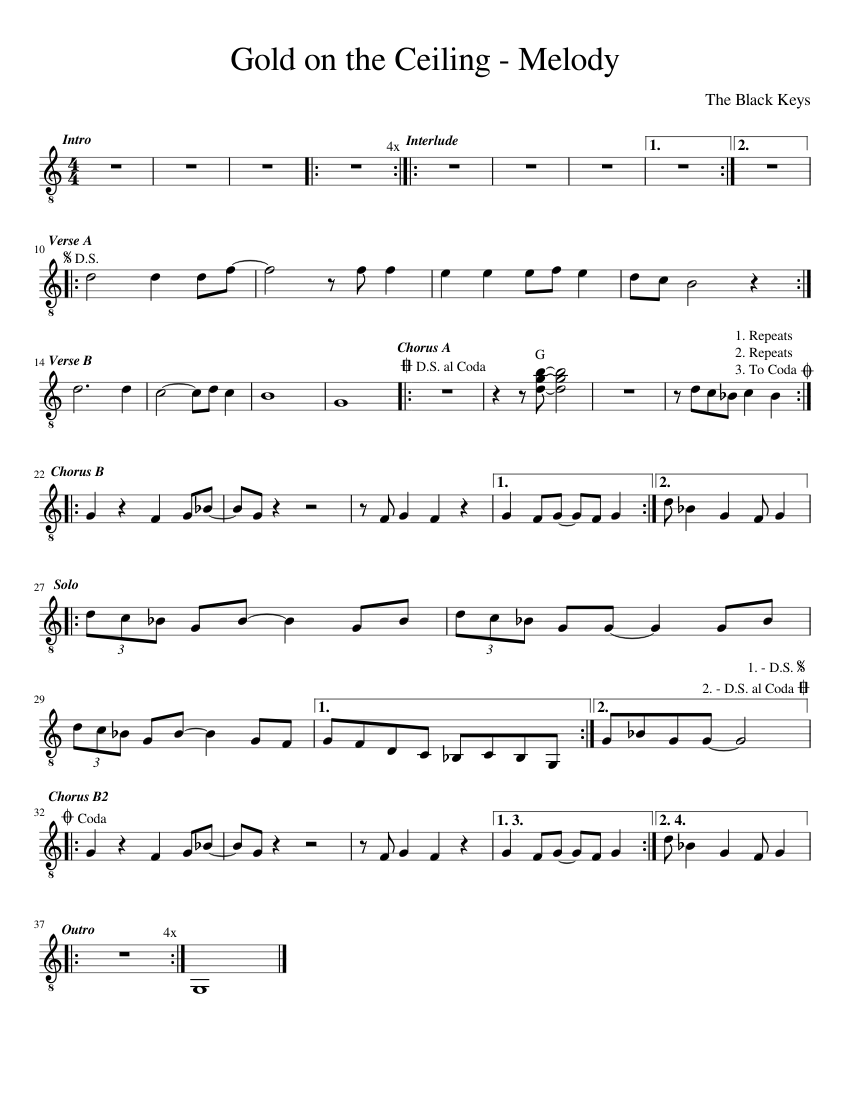 Gold on the Ceiling Melody Guitar Part 1/3 Sheet music