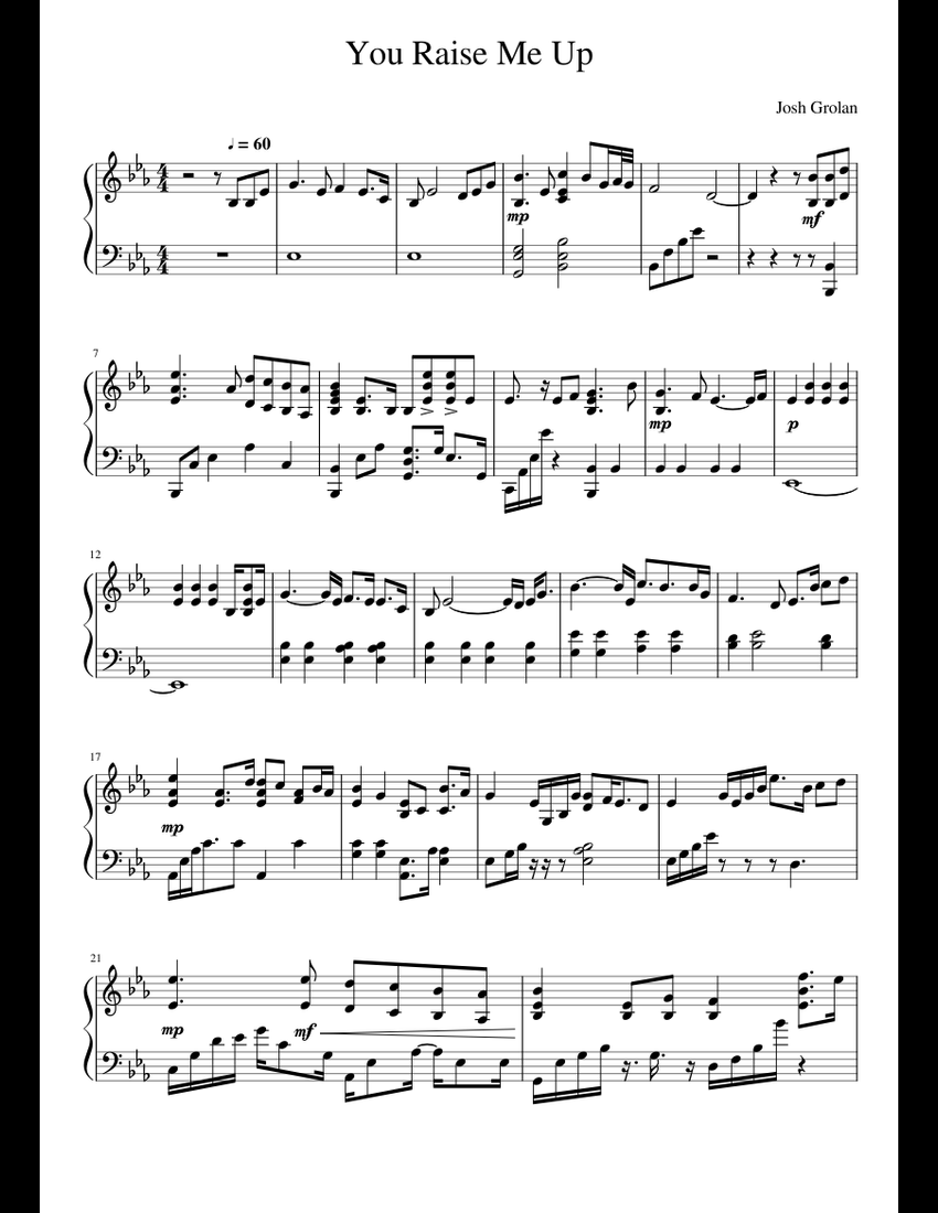 You Raise Me Up (piano version) sheet music for Piano download free in
