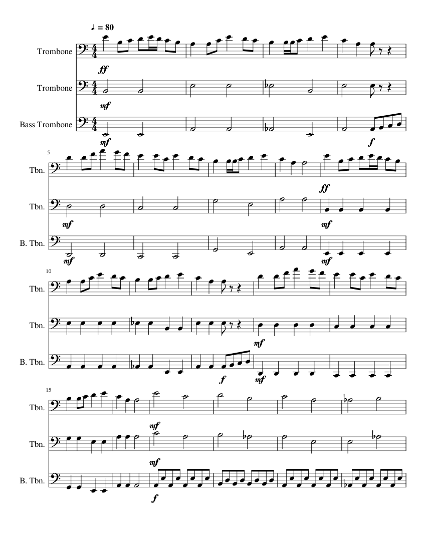 Tetris Theme Song Trombone Quartet sheet music for Trombone download ...