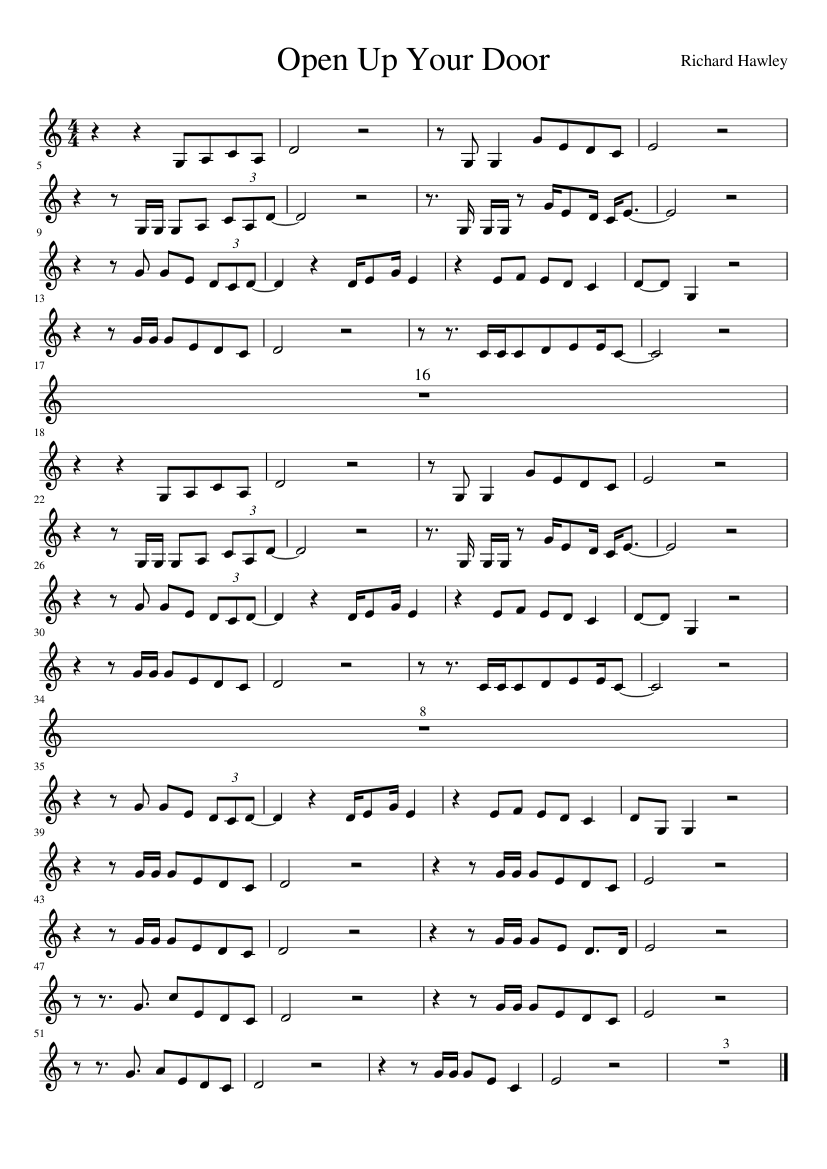 Open Up Your Door Richard Hawley Wip Sheet Music