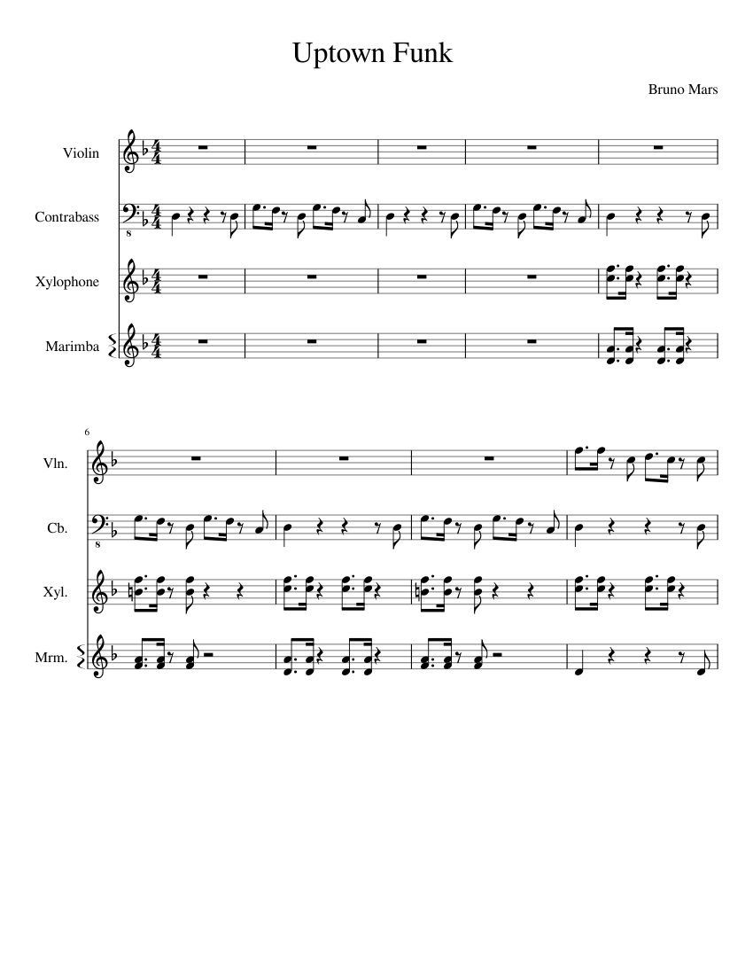 Uptown Funk Sheet music for Violin, Contrabass, Percussion | Download ...
