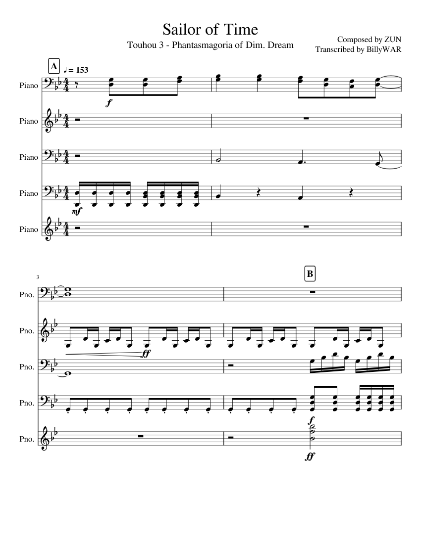 Sailor Of Time Touhou 3 Chiyuri S Theme Piano Sheet Music For
