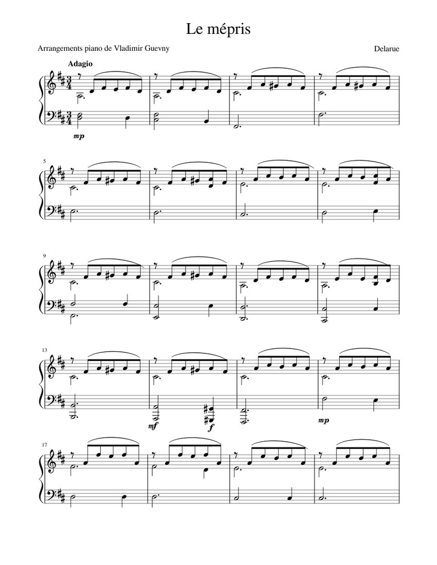 Le Mépris Sheet music for Keyboard Piano (Solo)