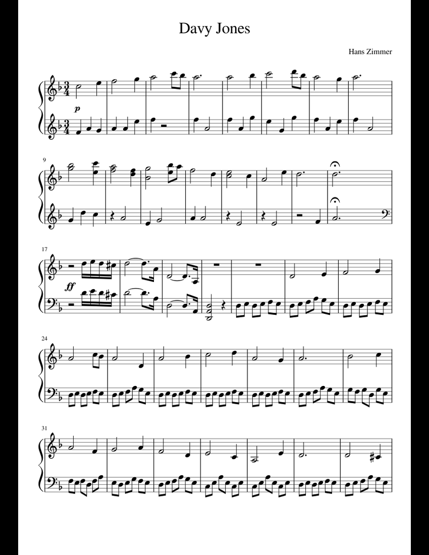 Davy Jones - my version sheet music for Piano download free in PDF or MIDI