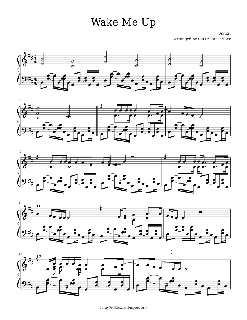 Wake me up - Avicii sheet music for Piano download free in PDF or MIDI