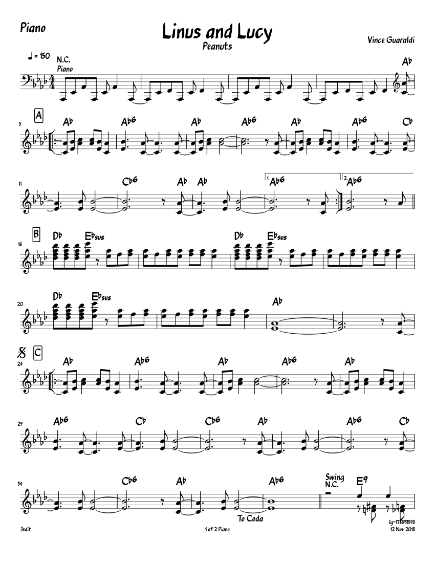 Linus and Lucy Sheet music for Piano | Download free in PDF or MIDI
