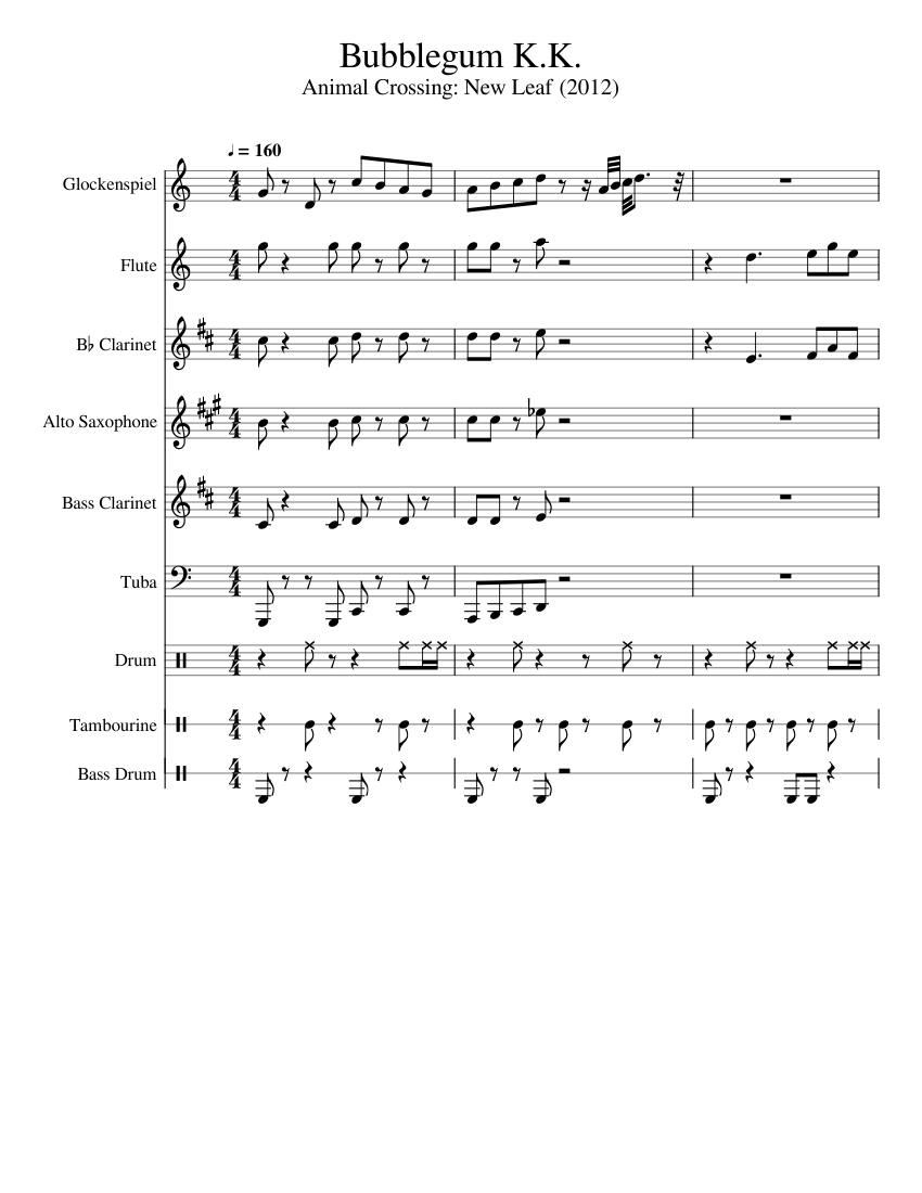 Bubblegum K K Sheet Music For Flute Clarinet Percussion Alto