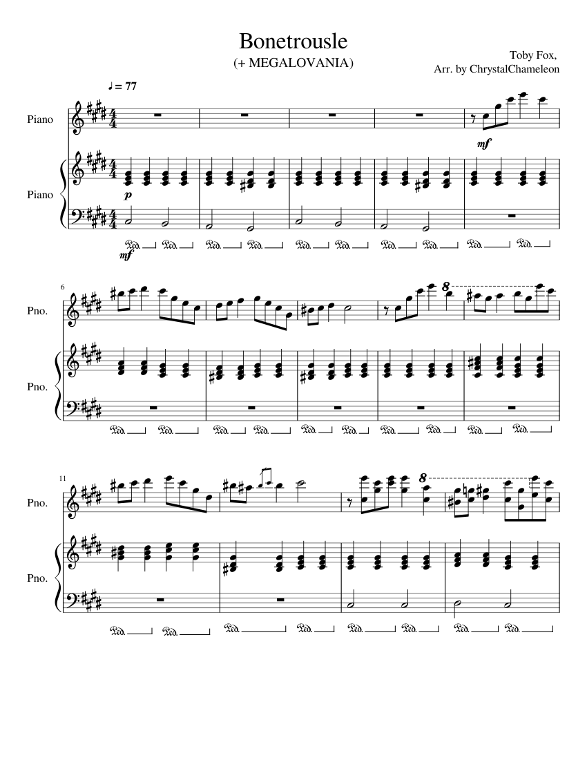 Undertale Bonetrousle Piano Sheet Music