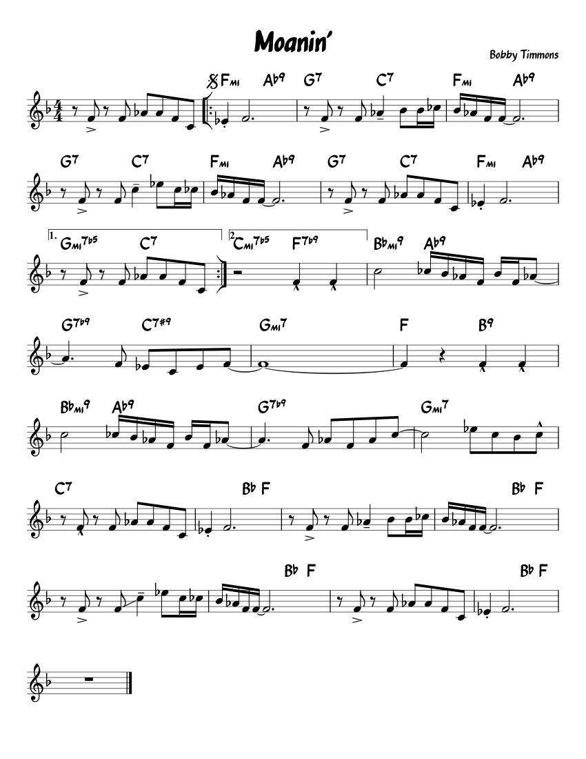 Moanin' Lead Sheet sheet music for Piano download free in PDF or MIDI