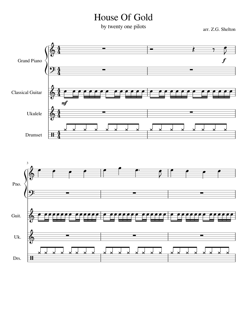 House of Gold - twenty one pilots Sheet music for Drum ...