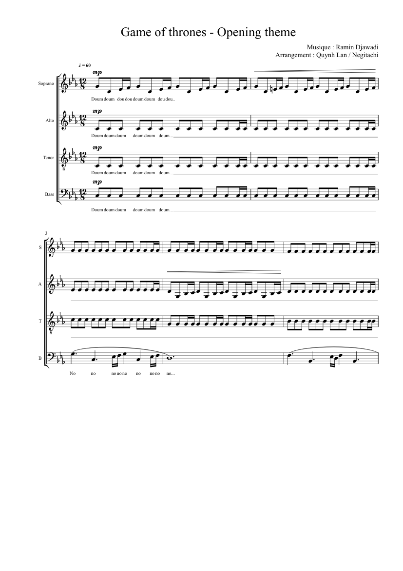 Game Of Thrones Opening Theme Satb Sheet Music For Voice