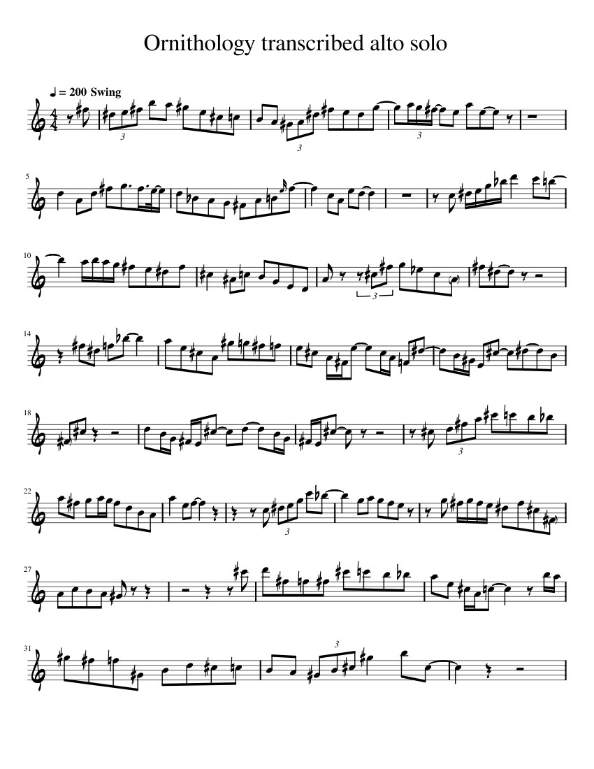 Ornithology Transcribed Alto Solo Sheet music for Saxophone (Alto