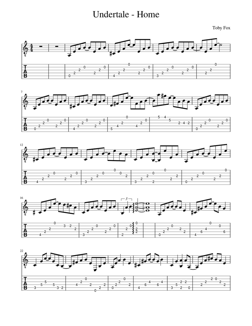 Undertale Home Sheet Music For Guitar Solo Musescore