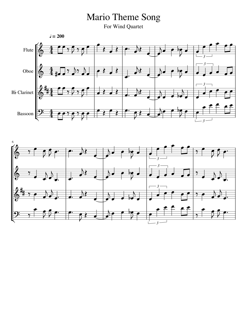 Super Mario Theme Song sheet music for Flute, Clarinet, Oboe, Bassoon
