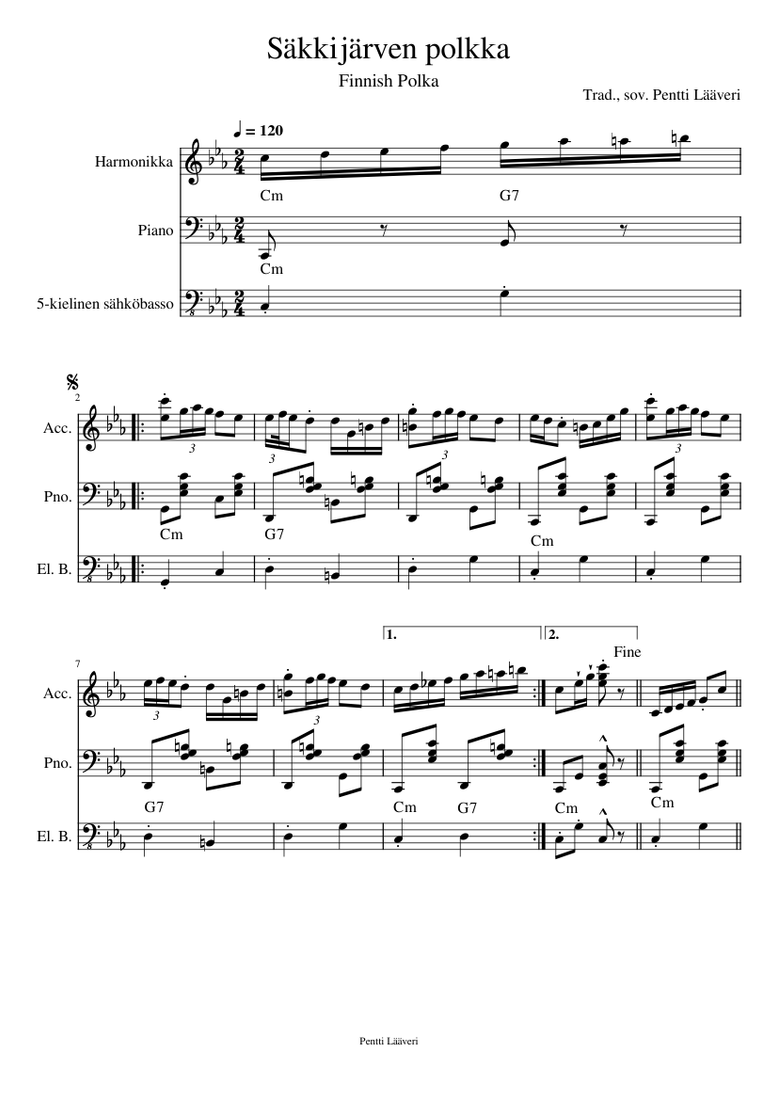 Säkkijärven polkka (Finnish Polka) sheet music for Piano, Accordion