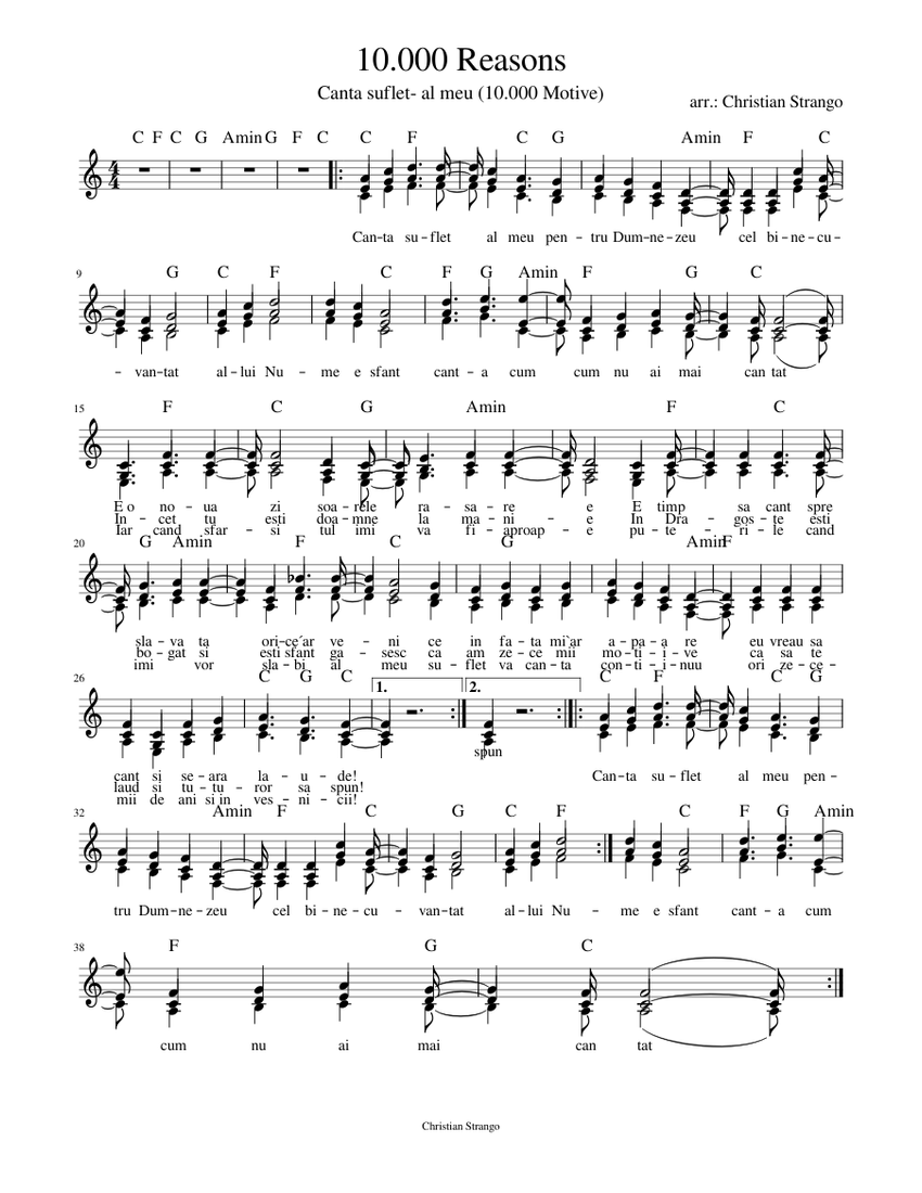10.000 Reasons Sheet music for Piano | Download free in PDF or MIDI