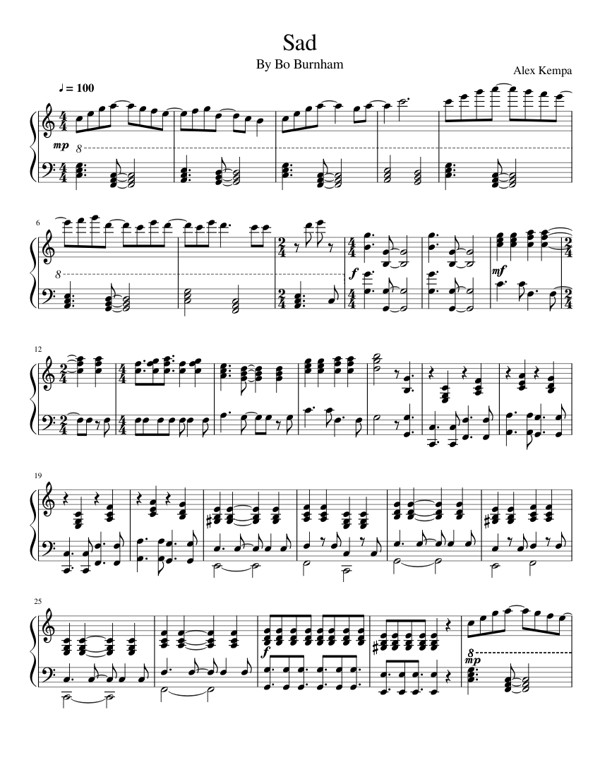 Bo Burnham - Sad sheet music for Piano download free in PDF or MIDI