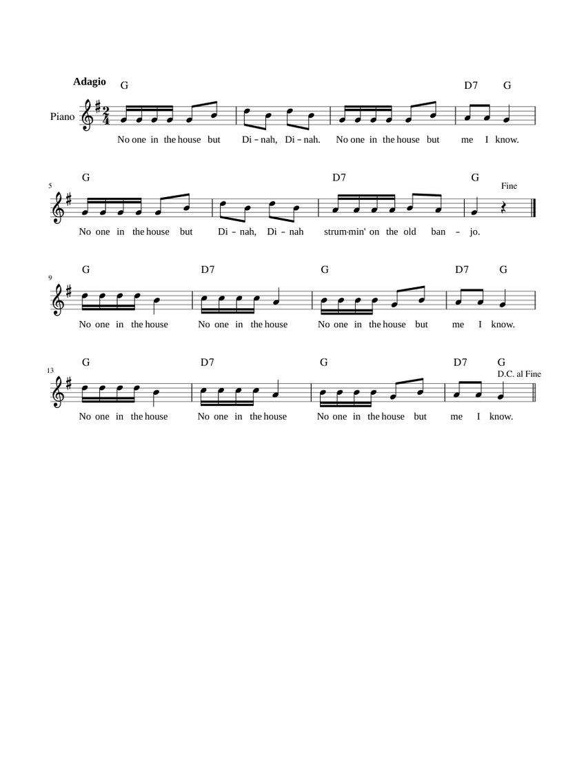 Dinah (Folk Song, in G) sheet music for Piano download free in PDF or MIDI