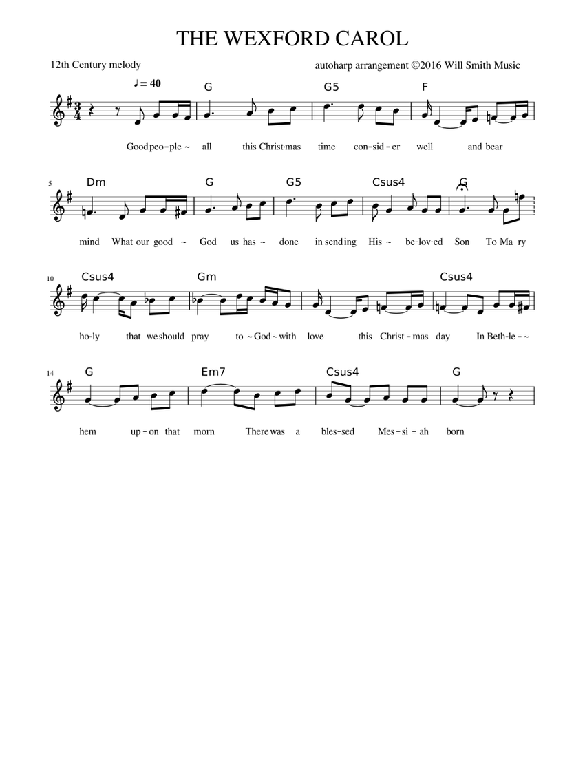 THE WEXFORD CAROL (autoharp) Sheet music for Piano (Solo) | Musescore.com