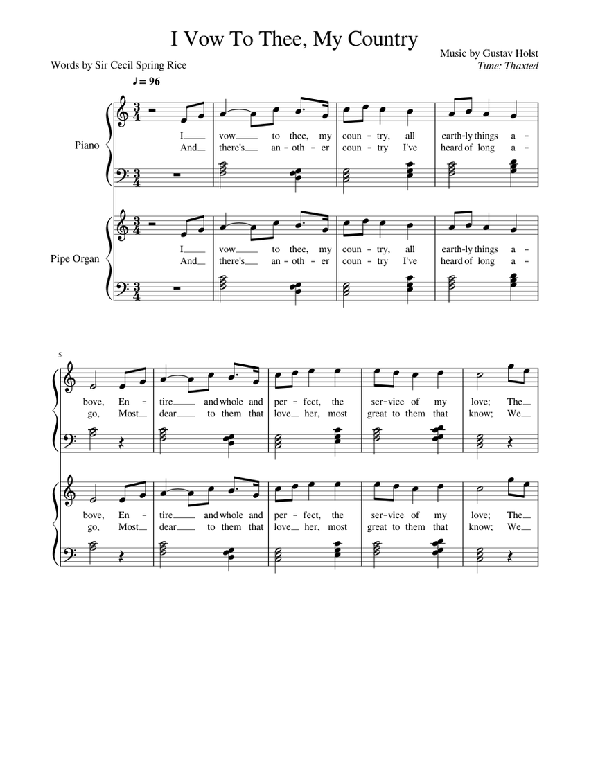 I Vow To Thee, My Country Sheet music for Piano, Organ | Download free