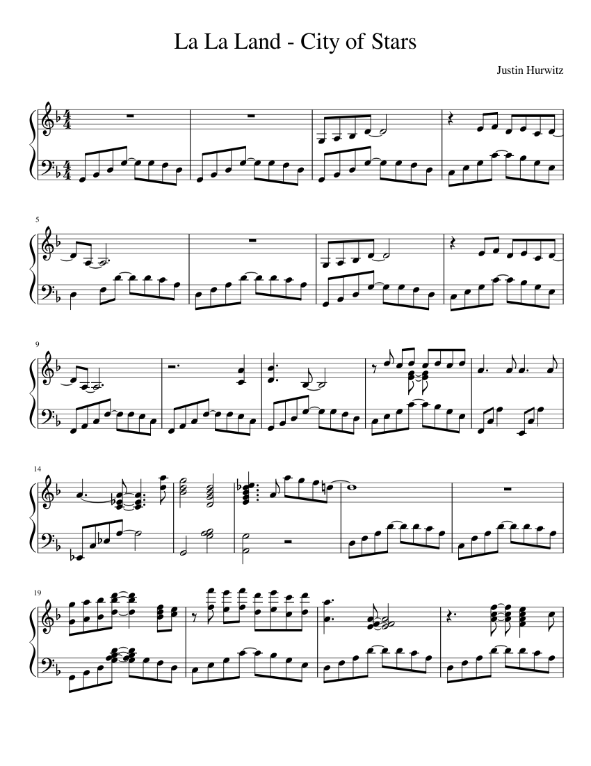 La La Land City of Stars sheet music for Piano download free in PDF or MIDI