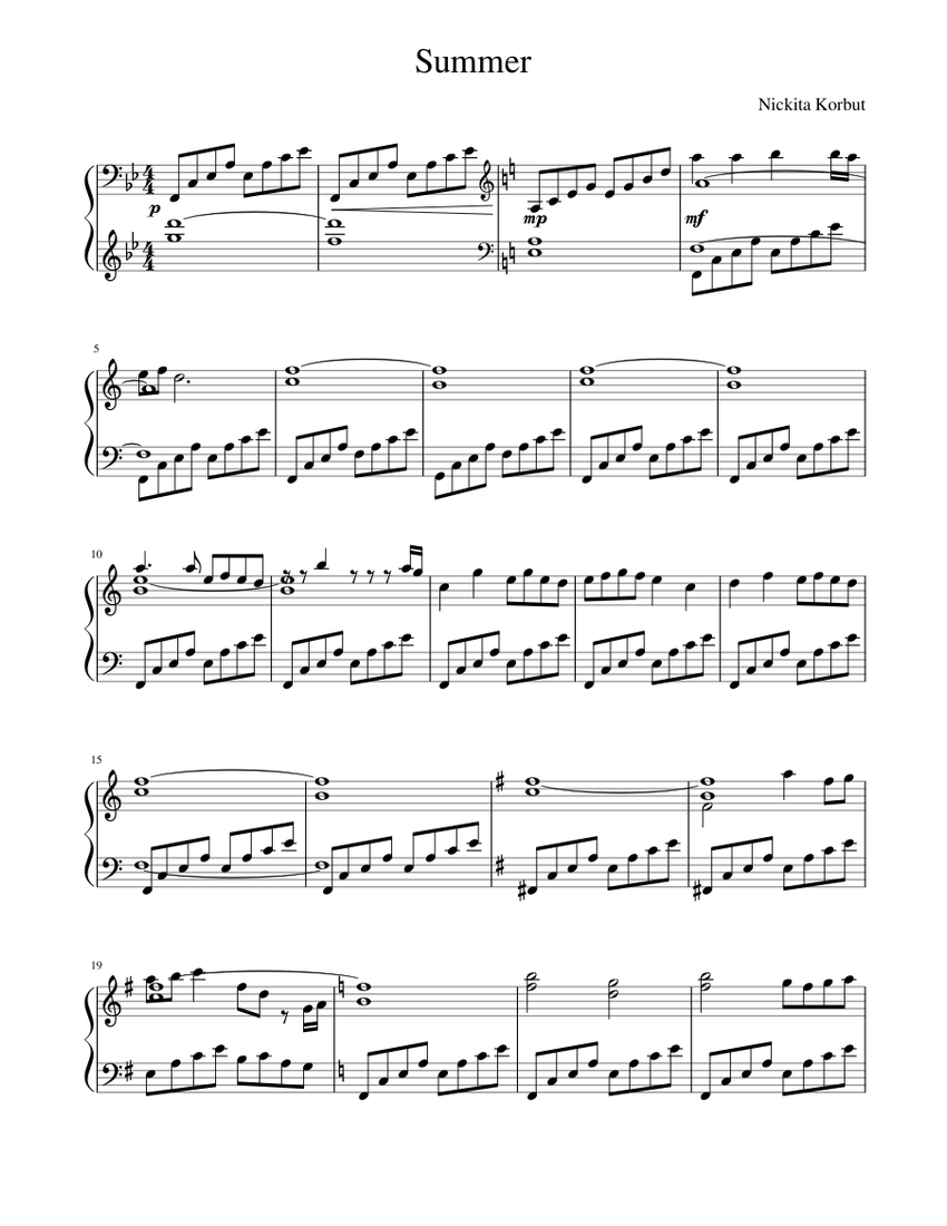 Summer Sheet music for Piano | Download free in PDF or MIDI | Musescore.com