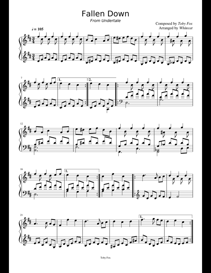 Fallen Down From Undertale Sheet Music For Piano Download Free In Pdf Or Midi 