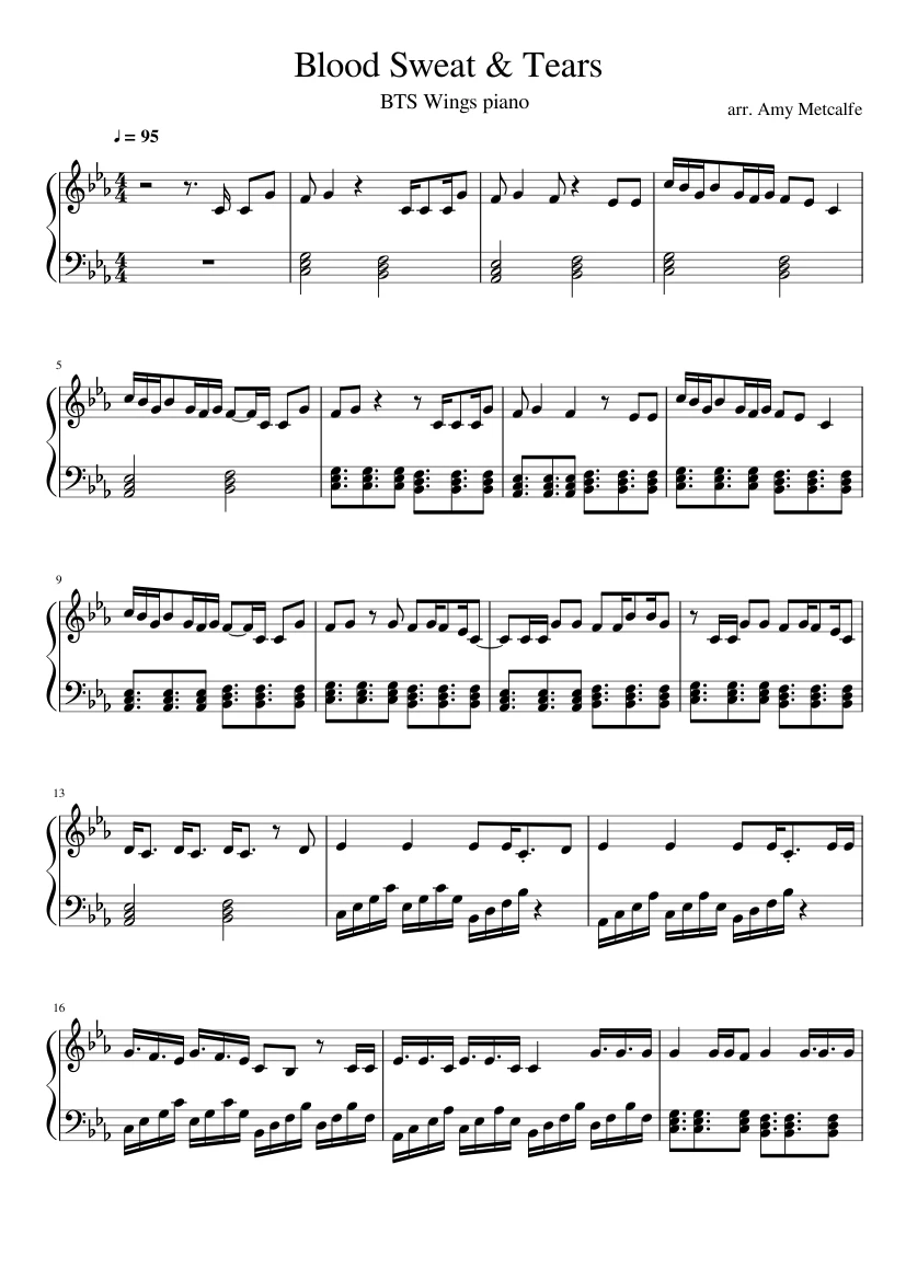 Blood Sweat Tears Easier Version Sheet Music For Piano