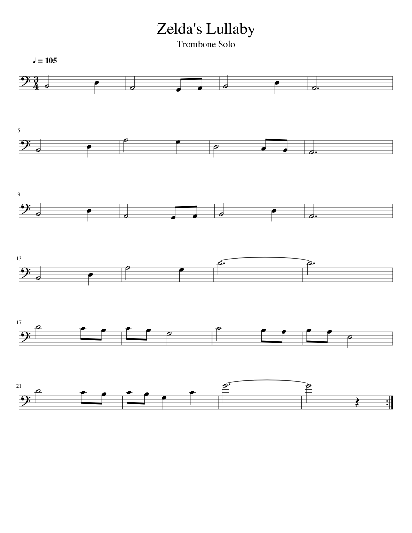 Zelda's Lullaby Trombone Solo sheet music for Trombone download free