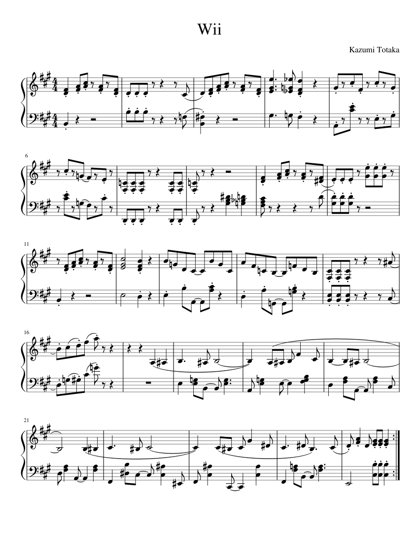 Wii Theme sheet music for Piano download free in PDF or MIDI
