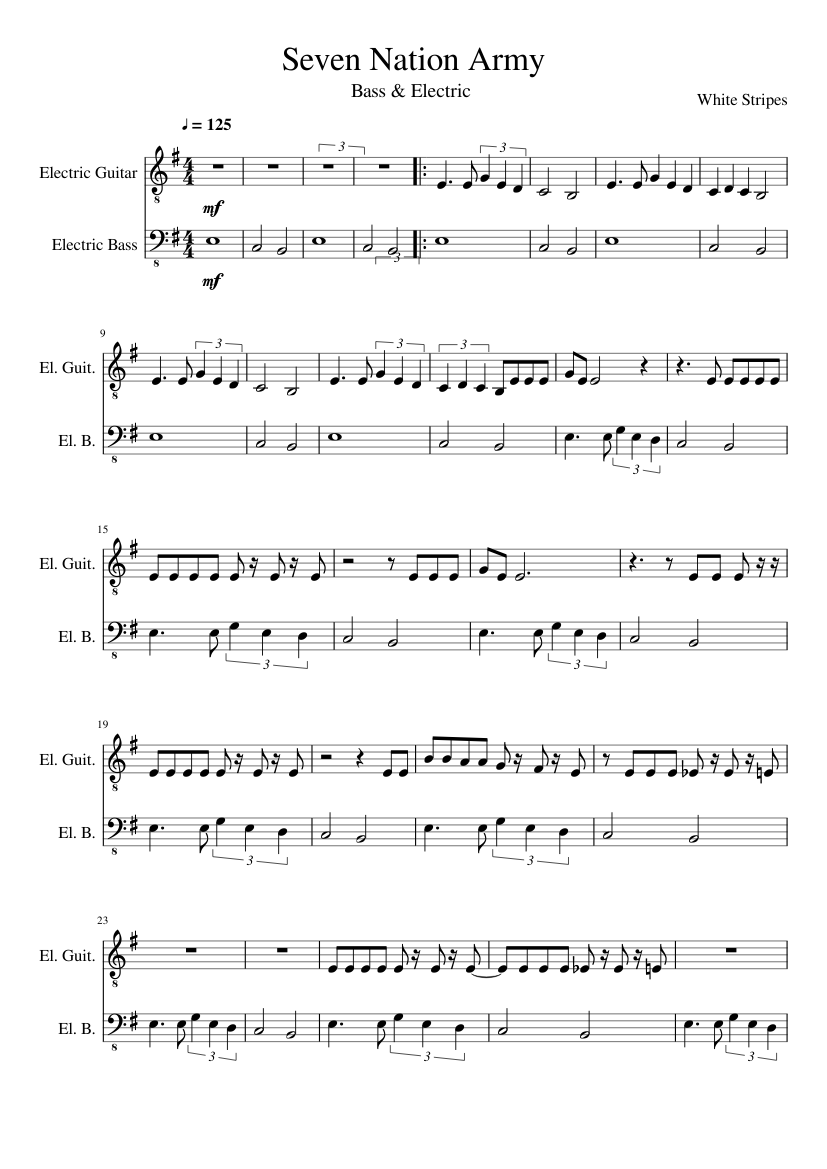 Seven Nation Army Acoustic Sheet Music For Guitar Bass Download Free In Pdf Or Midi Musescore Com