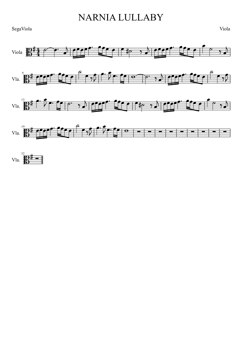 Narnia Lullaby (Viola) sheet music for Viola download free in PDF or MIDI
