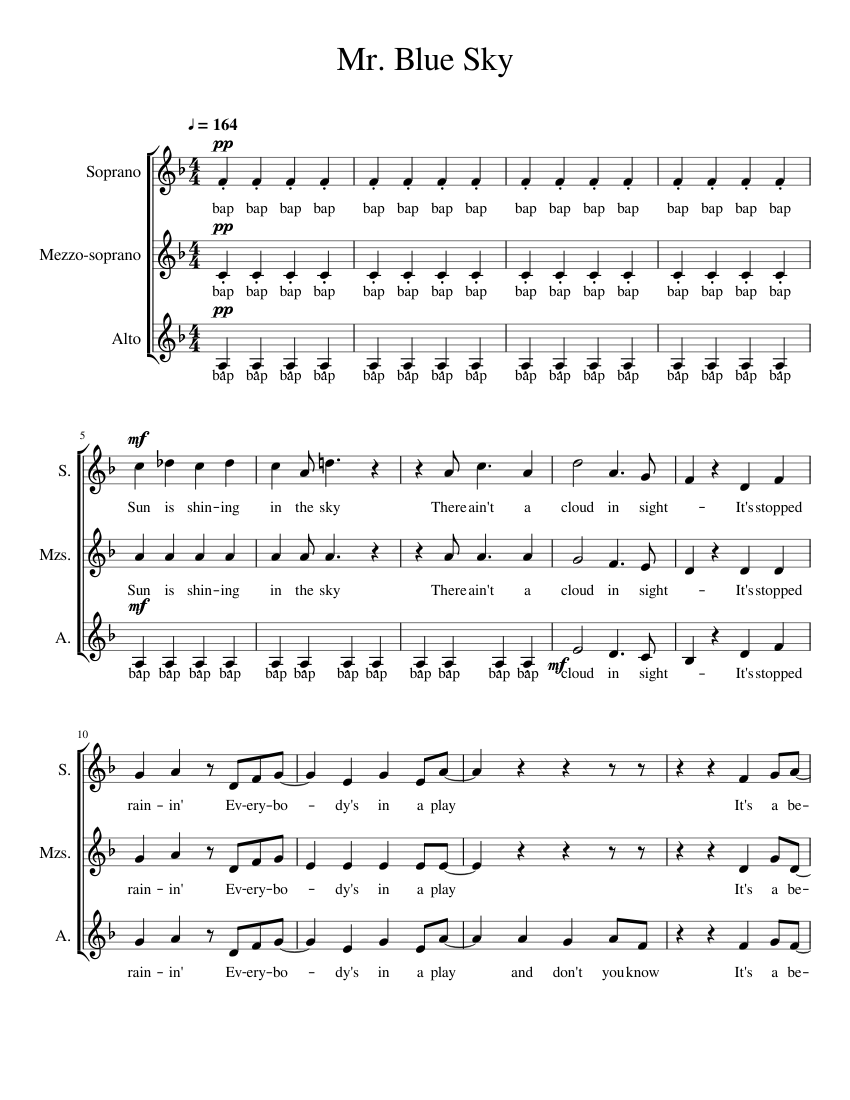 Mr Blue Sky sheet music for Piano download free in PDF or MIDI