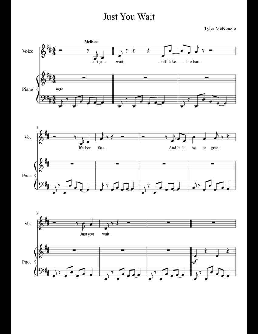 Just You Wait sheet music for Piano, Voice download free in PDF or MIDI