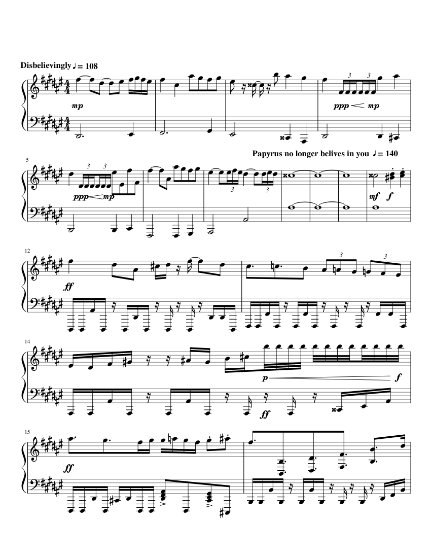 Disbelief Papyrus Genocide Sheet Music For Piano Download Free