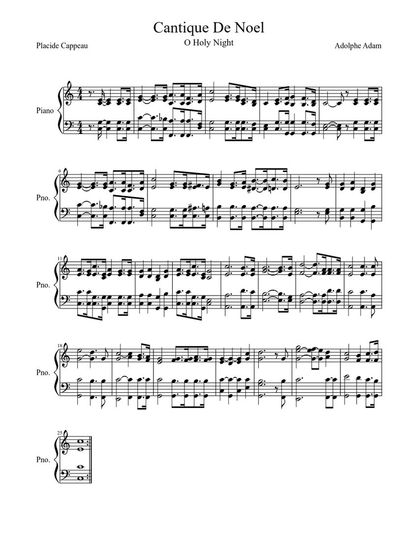Cantique de Noel Sheet music for Piano | Download free in PDF or MIDI | Musescore.com