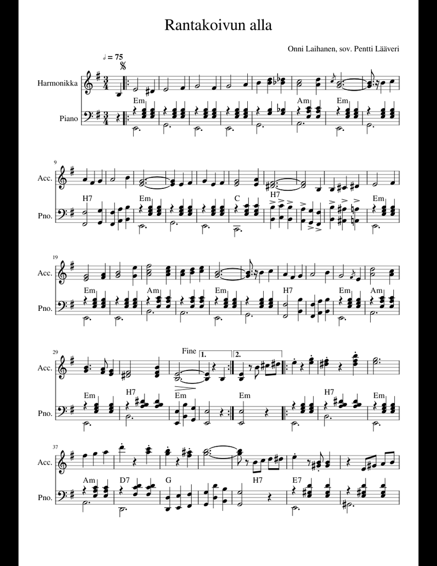 Rantakoivun Alla Sheet Music For Piano Accordion Download Free In PDF Rantakoivun Alla Sheet Music For Piano Accordion Download Free In PDF