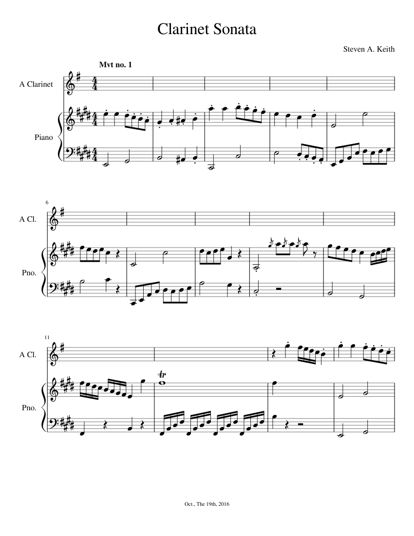 Sonata Sheet music for Piano, (In A) (Solo