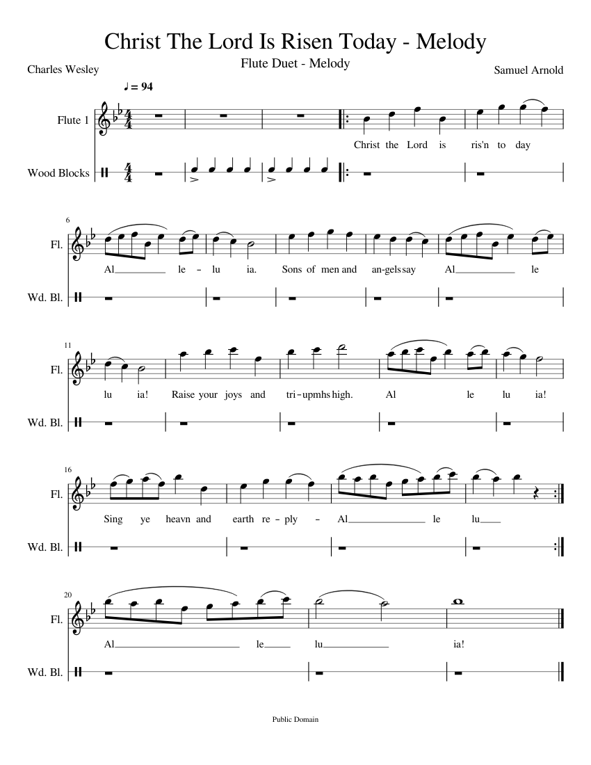 Christ The Lord Is Risen Today Sheet music for Flute, Woodblock (Mixed