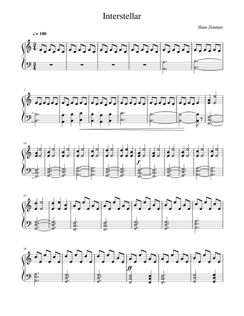 Interstellar Sheet music for Piano | Download free in PDF or MIDI