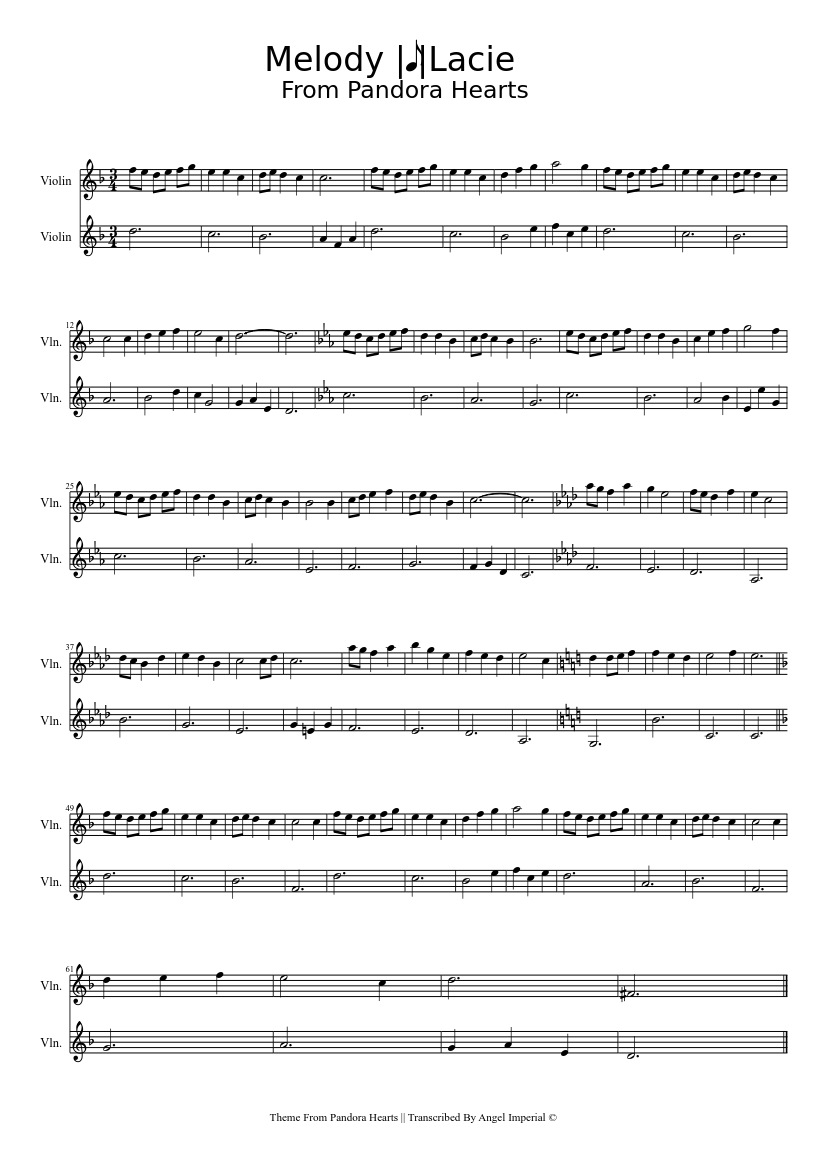 Lacie Pandora Hearts Violin Sheet Music For Violin Download Free In Pdf Or Midi Musescore Com