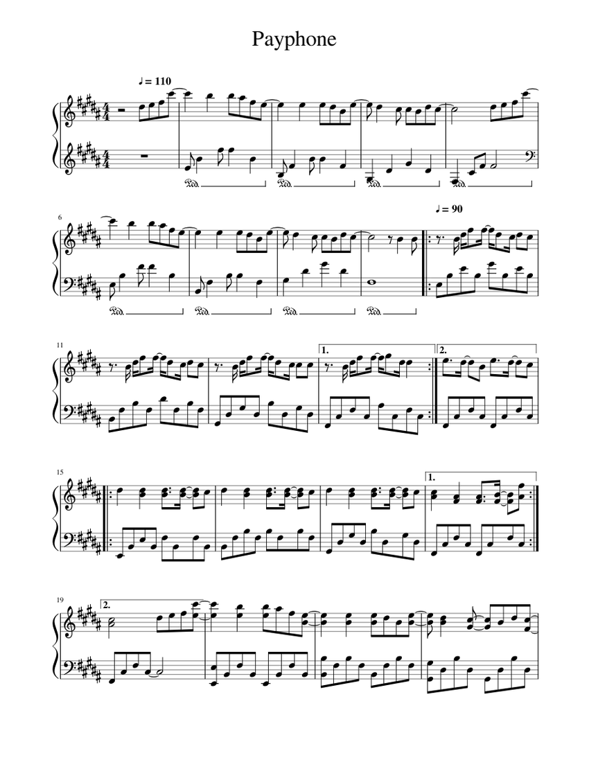 Payphone (by Maroon 5) Sheet music for Piano (Solo) | Musescore.com