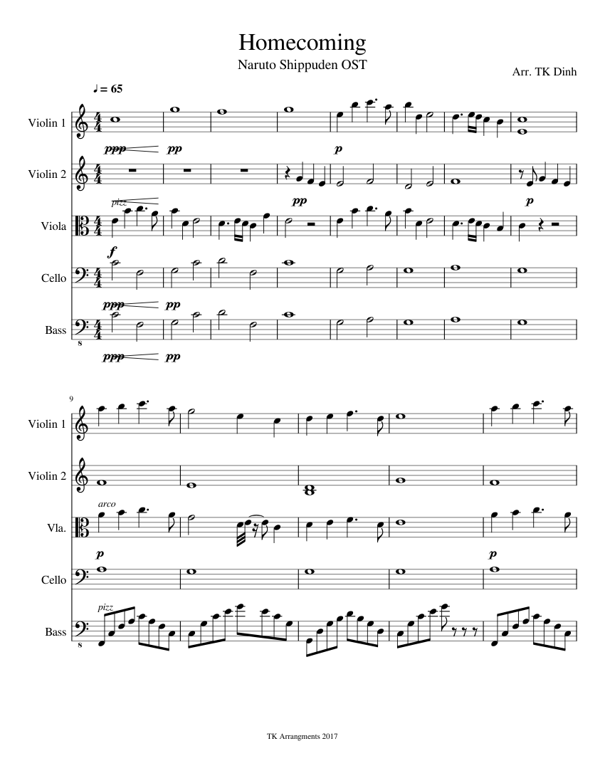 Naruto Shippuden OST Sheet music for Violin, Viola, Cello, Contrabass Download free